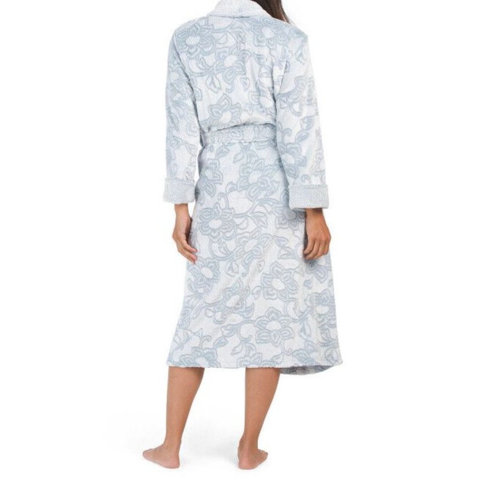 NEW Natori Women Lotus Floral Plush Long Sleeve Open Front Shawl Collar Robe - Picture 2 of 2
